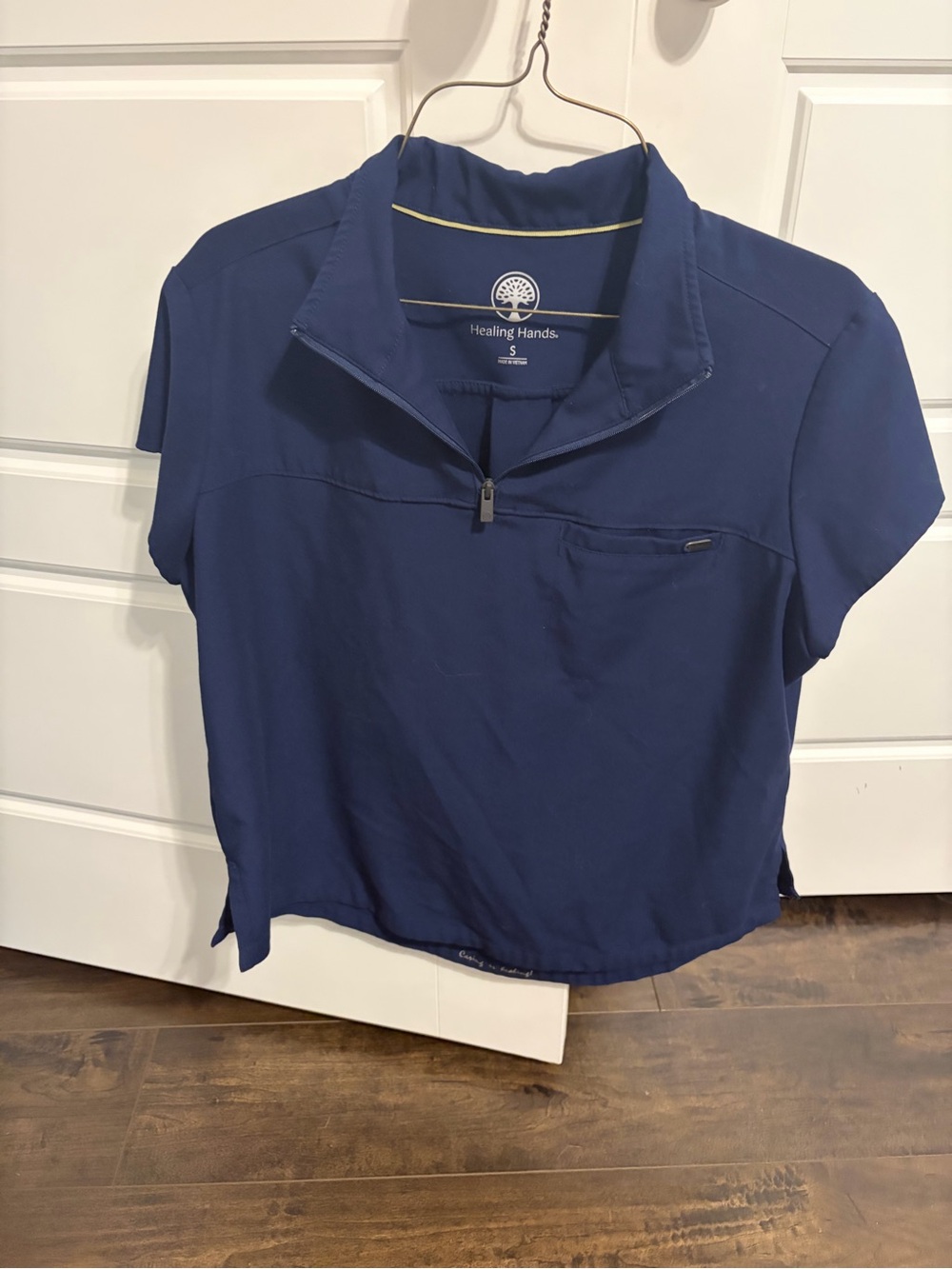 healing hands Navy Short-Sleeve Zip scrub